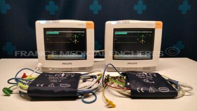 Lot of 2 Philips Patient Monitors MP5 Intellivue - YOM 2009 - S/W 6.01.74 - w/ ECG leads (Both power up)