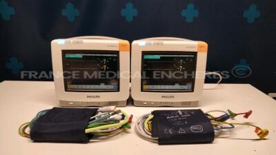 Lot of 2 Philips Patient Monitors MP5 Intellivue YOM 2009 - S/W 6.01.74 - w/ ECG leads (Both power up)