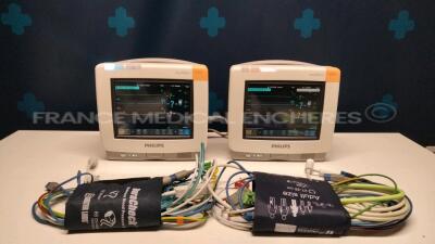 Lot of 2 Philips Patient Monitors MP5 Intellivue - YOM 2014 - S/W 6.01.74 - w/ ECG leads (Both power up)