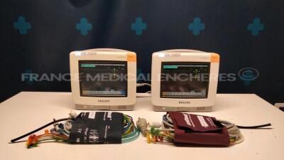 Lot of 2 Philips Patient Monitors MP5 Intellivue - YOM 2009 - S/W 6.01.74 - w/ ECG leads - no power cables (Both power up)