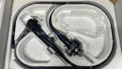 Olympus Duodenoscope TJF-160VR - YOM 2010 - Engineer's report : Optical system little scratch on the lens ,Angulation no fault found , Insertion tube no fault found , Light transmission no fault found , Channels no fault found, Leak check no fault found b