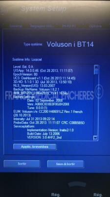 GE Healthcare Voluson I BT14 - 01/2016 - S/W 14.0.0 in excellent condition - Tested and controlled by GE Healthcare France – Ready for clinical use - Options - DICOM 3- sono NT - w/ RIC5-9W-RS probe YOM 12/2015 (Powers up) - 5