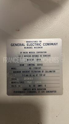 GE Mobile X-Ray VMX Plus - focus 0.75-1.25 (15°) HRT insert - tube insert maximum potential anode to cathode 130 KV - tube insert minimum - filtration 0.7 mm - aluminium equivalent at 130 KV - HRT housing - housing maximum - potential anode to cathode - h - 14