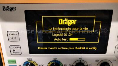 Drager Transport Ventilator Oxylog 3000 - YOM 2005 - S/W 1.24 - no power cable (Powers up) - 2