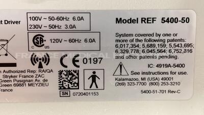 Stryker Arthroscopy Shaver Powered instrument Driver Core 5400 050 - YOM 2007 - S/W 8.4 (Powers Up) - 5