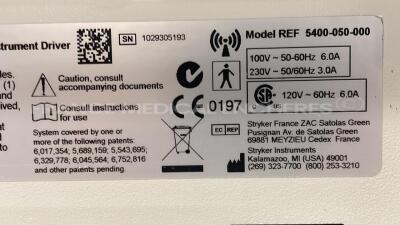 Stryker Arthroscopy Shaver Powered instrument Driver Core 5400 050 - YOM 2010 - S/W 8.4 (Powers Up) - 5