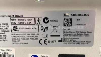 Stryker Arthroscopy Shaver Powered instrument Driver Core 5400 050 - YOM 2014 - S/W 8.4 (Powers Up) - 5