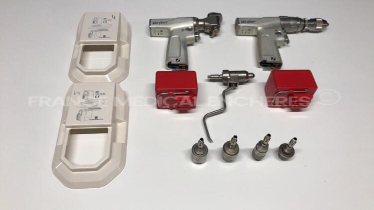 Set of Stryker Orthopedic Motors System 7 including Dual Trigger Drill 7205 - Sagittal Saw 7208 - attachments Dual trigger pin collet 7203-126 - Hudson modified trinkle 6203-135 - AO large drill 6203-210 - Triathlon 6203-170 - Small drill 6203-110 - 2