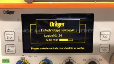 Drager Transport Ventilator Oxylog 3000 S/W 1.24  (Powers up) - no power supply  - 2