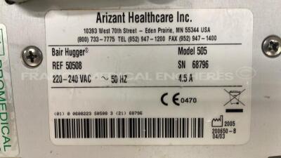 Lot of 3 Arizant Patient Warming Units Bair Hugger 505 - YOM 2005 (All power up) - 7