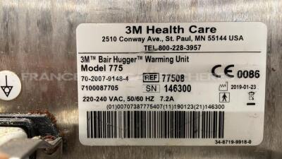 Lot of 3 3M Healthcare Patient Warming Units Bair Hugger 775- YOM 2019 (All power up) - 6