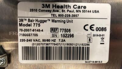 Lot of 3 3M Healthcare Patient Warming Units Bair Hugger 775- YOM 2019 (All power up) - 5