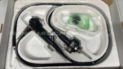 Olympus Duodenoscope TJF-160VR - Engineer's report : Optical system no fault found ,Angulation no fault found , Insertion tube no fault found , Light transmission no fault found , Channels no fault found, Leak check -  leak - folded pipe