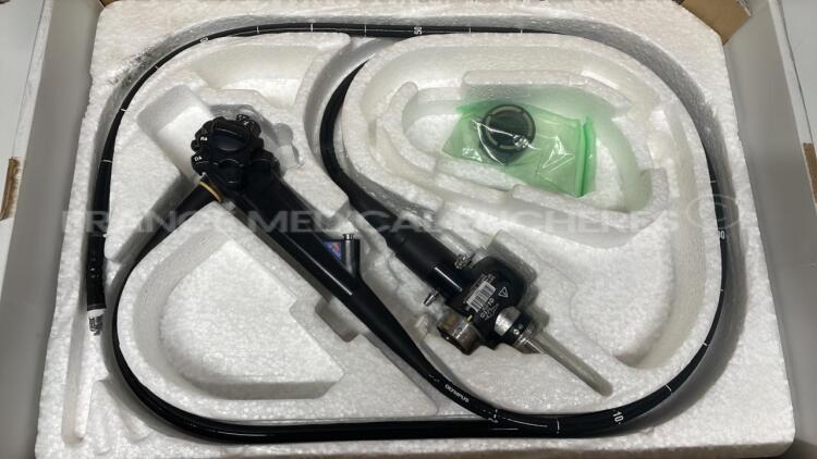 Olympus Duodenoscope TJF-160VR - Engineer's report : Optical system no fault found ,Angulation no fault found , Insertion tube no fault found , Light transmission no fault found , Channels no fault found, Leak check -  leak - folded pipe