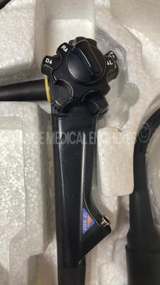 Olympus Duodenoscope TJF-160VR - Engineer's report : Optical system no fault found ,Angulation no fault found , Insertion tube no fault found , Light transmission no fault found , Channels no fault found, Leak check -  leak - folded pipe - 2