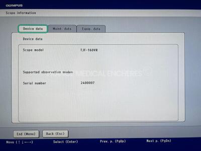 Olympus Duodenoscope TJF-160VR - Engineer's report : Optical system no fault found ,Angulation no fault found , Insertion tube no fault found , Light transmission no fault found , Channels no fault found, Leak check -  leak - folded pipe - 10