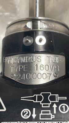 Olympus Duodenoscope TJF-160VR - Engineer's report : Optical system no fault found ,Angulation no fault found , Insertion tube no fault found , Light transmission no fault found , Channels no fault found, Leak check -  leak - folded pipe - 11