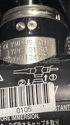 Olympus Gastroscope GIF-Q180 - Engineer's report : Optical system no fault found ,Angulation no fault found , Insertion tube no fault found , Light transmission no fault found , Channels no fault found, Leak check -  leak - folded pipe - 10