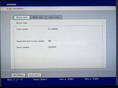 Olympus Colonoscope CF-Q180AI - Engineer's report : Optical system no fault found ,Angulation no fault found , Insertion tube no fault found , Light transmission no fault found , Channels no fault found, Leak check no fault found - folded pipe - 8