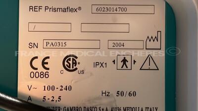 Baxter Dialysis Prismaflex - YOM 2004 - S/W 7.21 - count 28312 hours - w/ Baxter blood warmer Prismatherm (Powers up) - 8