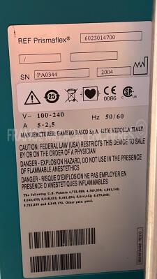 Baxter Dialysis Prismaflex - YOM 2004 - S/W 7.21 - count 29716 hours - w/ Baxter blood warmer Prismatherm (Powers up) - 8