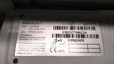 Bausch & Lomb Phacoemulsifier - Millennium CX6000 - S/W 2005.1 -w/ Millennium Base Unit CX6100 - w/ Millennium CX9555 Foot Control - w/ Millennium CX9505 Remote Control (Powers up) - 18