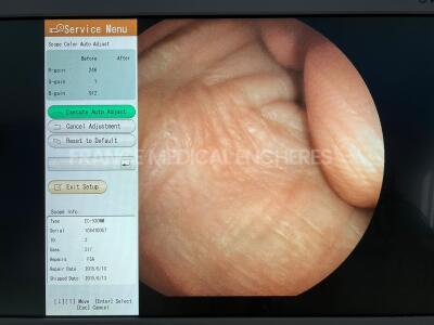 Fujinon Colonoscope EC-530WM- Engineer's report : Optical system no fault found ,Angulation no fault found , Insertion tube no fault found , Light transmission weak light , Channels no fault found, Leak check no fault found - left/right lever issue - 9