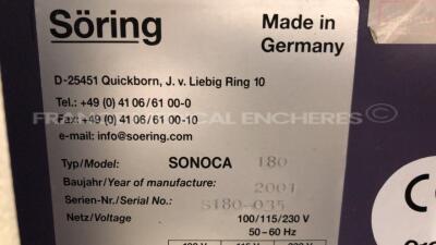 Soring Electrosurgical Unit Sonoca 180 - YOM 2001 - w/ 1 x Soring Handpiece 97-002 - 1 x Soring Handpiece 97-103 - Steute Footswitch (Powers up) - 12