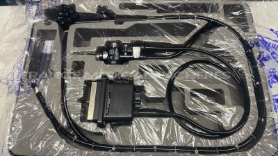 Olympus Ultrasound Gastroscope GF-UCT140-AL5 Engineer's report : Optical system no fault found endoscopy image ok - ultrasound image ok ,Angulation no fault found , Insertion tube little pinch , Light transmission no fault found , Channels no fault fou