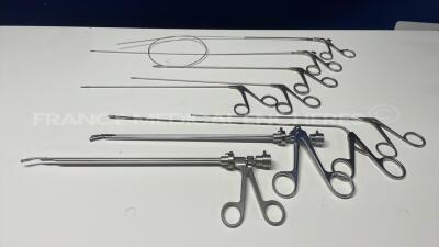 Lot of Storz Instruments including Optical Biopsy Forceps 27072A - Stone Crushing Forceps 27074B - Biopsy Round Cup Forceps 10371L - Alligator Forceps 8593A - Alligator Forceps 8593C - Laryngeal Scissors 8594A - Alligator Forceps 8593B