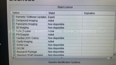 Ultrasonix Ultrasound Sonix Touch - S/W 5.3.2 - Options coumpound imaging - color doppler - PW doppler - clarity imaging - w/ L14-5 probe (Powers up) - 6