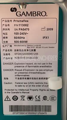 Lot of 3 x Gambro Dialysis Machines Prismaflex - YOM 2007/2009/2009 - S/ 7.21 - count 21864 h/22586 h / 21955 h (All power up) - 16