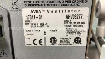 Viasys Ventilator Avea - S/W 4.6B - Count 71421H w/ 10 Carfusion Disposable Expiratory Filters (Powers up) - 7