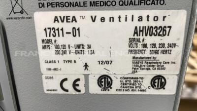 Viasys Ventilator Avea - S/W 4.6 - Count 68043H w/ 10 Carfusion Disposable Expiratory Filters (Powers up) - 7