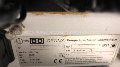 Lot of 4 Fresenius Perfusion Pumps including 1 x Optima - 1 x Optima 3 - 2 x Optima 2IT - no power cables (All power up) - 7