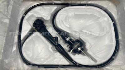 Olympus Colonoscope CF-H180AI - Engineer's report : Optical system damaged lens ,Angulation no fault found , Insertion tube little pinch , Light transmission no fault found , Channels no fault found , Leak check no fault found