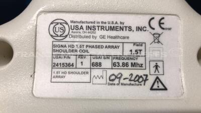 Lot of GE Coils For MRI HD incuding 1 x Liberty 9000 8CH Breast Coil Headrest YOM 2007 - 1 x Signa HD 1.5T Phased Array Shoulder Coil YOM 2007 - 1 x 1.5T HD T/R Knee Array YOM 2008 - 1 x Torso Array 1.0T YOM 2014 - declared functional by the seller - 24