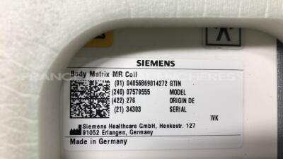 Lot of Siemens Coils Siemens MRI including 2 x Body Matrix MR Coil 07579555 for Avanto/Espree/Symphony MRI -1 x Extremity Coil 5512079 for Avanto MRI /1 x Extremity Coil for Symphony MRI - 12