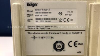 Drager Patient Monitor Infinity Delta -YOM 2008 - S/W VF7-3W - w/ ETCO2 module - no power supply (Powers up) - 9