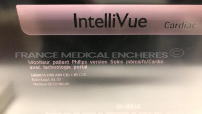 Lot of 2 Philips Patient Monitors IntelliVue Cardiac 8007A - YOM 2003 - S/W L.01.22 - w/ 2 ECG Modules & 2 Module Cables - No Power Cables (Both Power Up) - 4