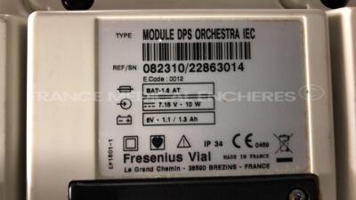 7 x Fresenius Syringe Pumps Kabi Module DPS Orchestra IEC & 1 x Fresenius Module Kabi MVP MS IEC with 1 x Fresenius Base Kabi Orchestra Intensive IEC Unit (Powers up) - 13