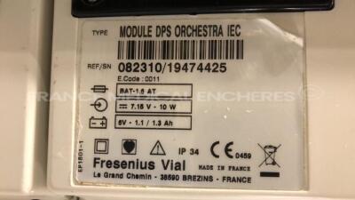 5 x Fresenius Syringe Pumps Kabi Module DPS Orchestra IEC & 1 x Fresenius Module Kabi MVP MS IEC with 1 x Fresenius Base Kabi Orchestra Intensive IEC Unit (Powers up) - 12