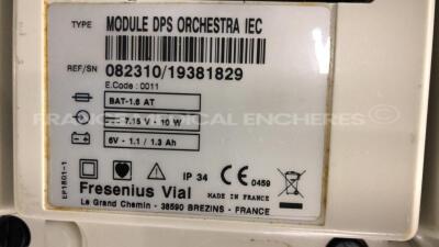 5 x Fresenius Syringe Pumps Kabi Module DPS Orchestra IEC & 1 x Fresenius Module Kabi MVP MS IEC with 1 x Fresenius Base Kabi Orchestra Intensive IEC Unit (Powers up) - 10