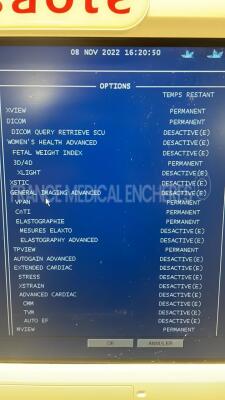 Esaote Ultrasound MylabTwice - YOM 05/2011 - S/W 12.11.01 - Options XVIEW - DICOM - 3D/4D - CNTI - elastography - TPVIEW - MVIEW - w/ CA541 probe - EC1123 probe - footswitch (Powers up) - 8