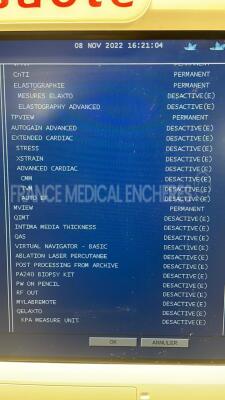 Esaote Ultrasound MylabTwice - YOM 05/2011 - S/W 12.11.01 - Options XVIEW - DICOM - 3D/4D - CNTI - elastography - TPVIEW - MVIEW - w/ CA541 probe - EC1123 probe - footswitch (Powers up) - 9