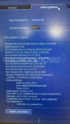 GE Ultrasound Voluson E6 BT12 - YOM 2011 - S/W 12.0.6 - 3 buttons are missing - Options - Advanced 4D - DICOM - SonoNT - Vocal II - Advanced VCI - Sono AVC - BT Activation w/ RAB6-D probe YOM 09/2016 - GE Footswitch FSU-3000G and Sony Digital Graphic Prin - 11