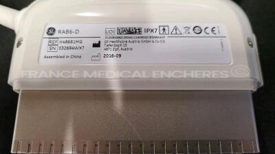 GE Ultrasound Voluson E6 BT12 - YOM 2011 - S/W 12.0.6 - 3 buttons are missing - Options - Advanced 4D - DICOM - SonoNT - Vocal II - Advanced VCI - Sono AVC - BT Activation w/ RAB6-D probe YOM 09/2016 - GE Footswitch FSU-3000G and Sony Digital Graphic Prin - 17