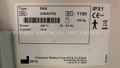 Lot of 2 x Fresenius Dialysis 5008 Cordiax - YOM 2011/2012 - S/W 4.57 - count 41441 hours/ 39745 hours (Both power up) - 9