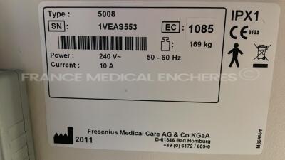 Lot of 2 x Fresenius Dialysis 5008 Cordiax - YOM 2011/2012 - S/W 4.57 - count 41441 hours/ 39745 hours (Both power up) - 10