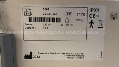 Lot of 2 x Fresenius Dialysis 5008 Cordiax - YOM 2011/2012 - S/W 4.57 - count 41070 hours/ 42047 hours (Both power up) - 9